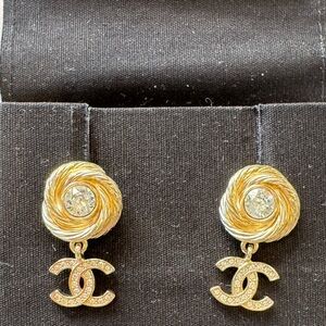 Brand New, Never been worn, with tags, Chanel pendant gold with crystal earrings